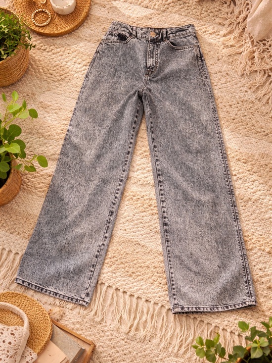 Zara Denim - Zara Stonewashed Wide Leg Jeans Gray Acid Wash US Size 6